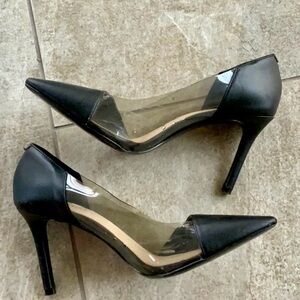Nine West Black Pointed Toe d'Orsay Heels with Transparent Panels Size 7.5